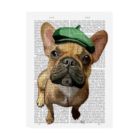 Fab Funky 'Brown French Bulldog With Green Hat' Canvas Art,18x24